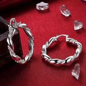 Gift Wrap Wreath Earrings Hoop S925 Sterling Silver Christmas Birthday Present